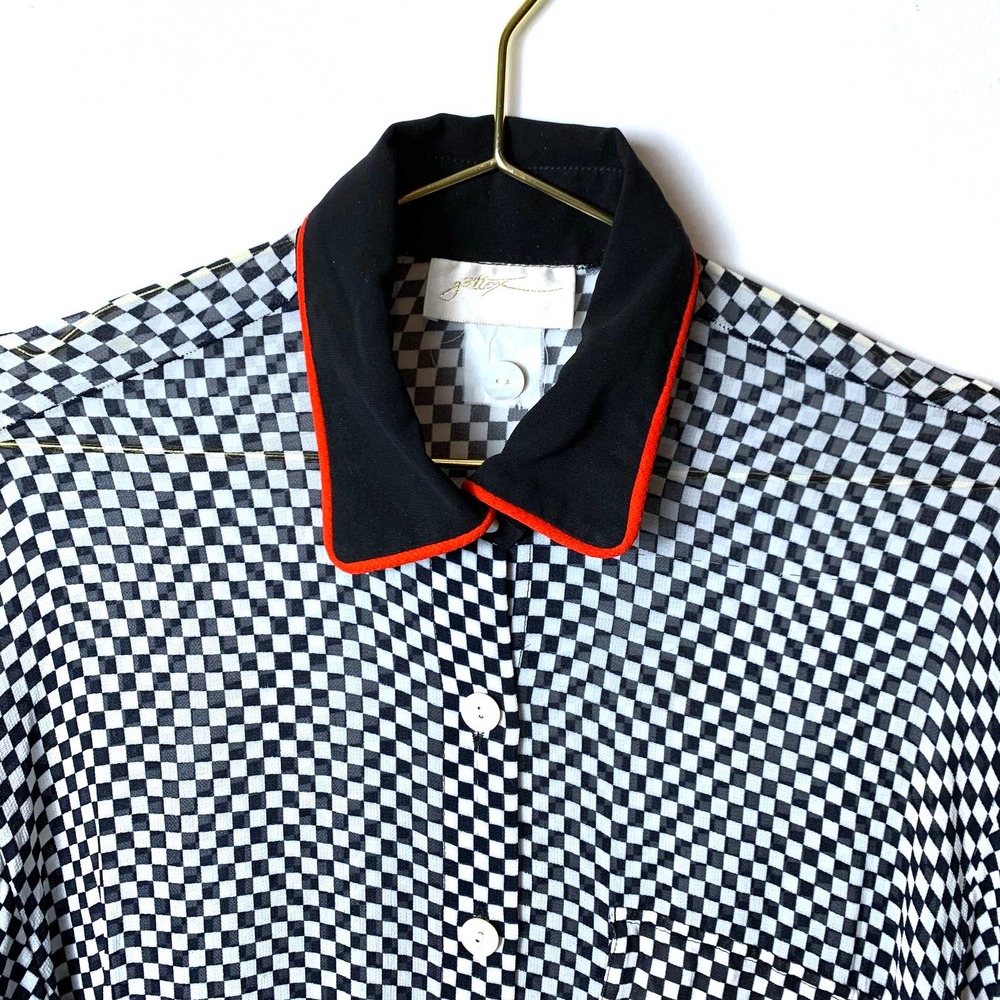Vintage Gottex Sheer Checkered Button Down